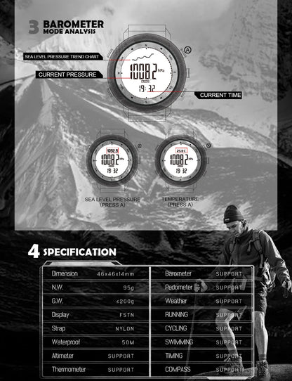 NORTH EDGE APACHE-46 Men Digital Watch Outdoor Sports Running Swimming Outdoor Sport Watches Altimeter Barometer Compass WR50M