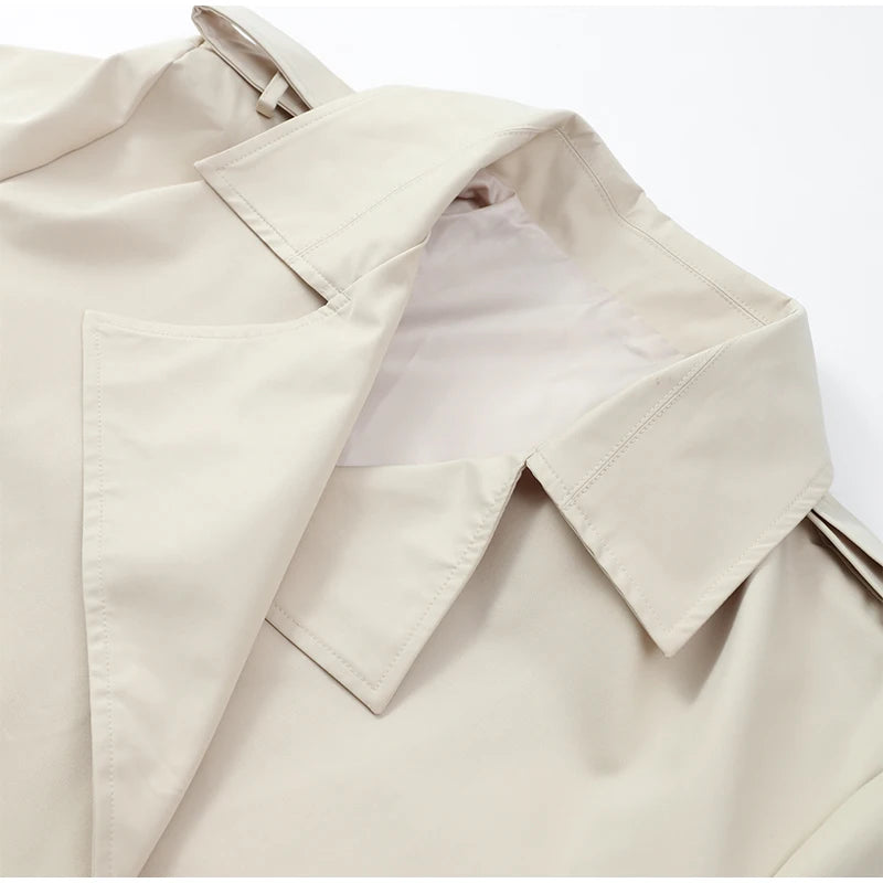 Solid Lapel Lace Up Trench Coat Women Fashion Full Sleeve Waist Cinching Short Windbreak New Autumn Office Commute Outwear 2026