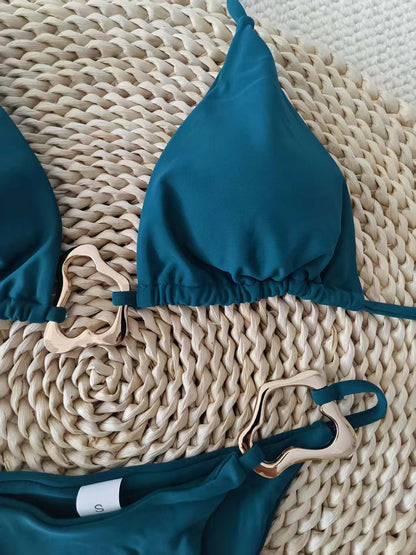 Sexy Solid Color Halter Lace-up Low Waist Bikini Set Women's Two Pieces Triangle Thong Swimsuit Bathing Suit Brazilian Biquinis