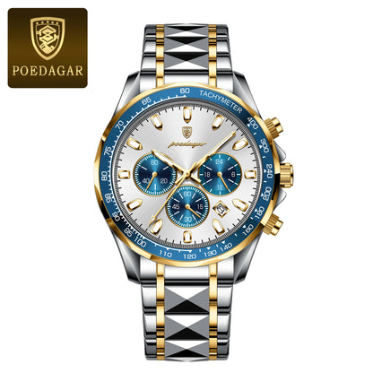 POEDAGAR Top Luxury Men Watch Chronograph Waterproof Luminous Date Man Watch Stainless Steel Sports Fashion Quartz Men's Watches