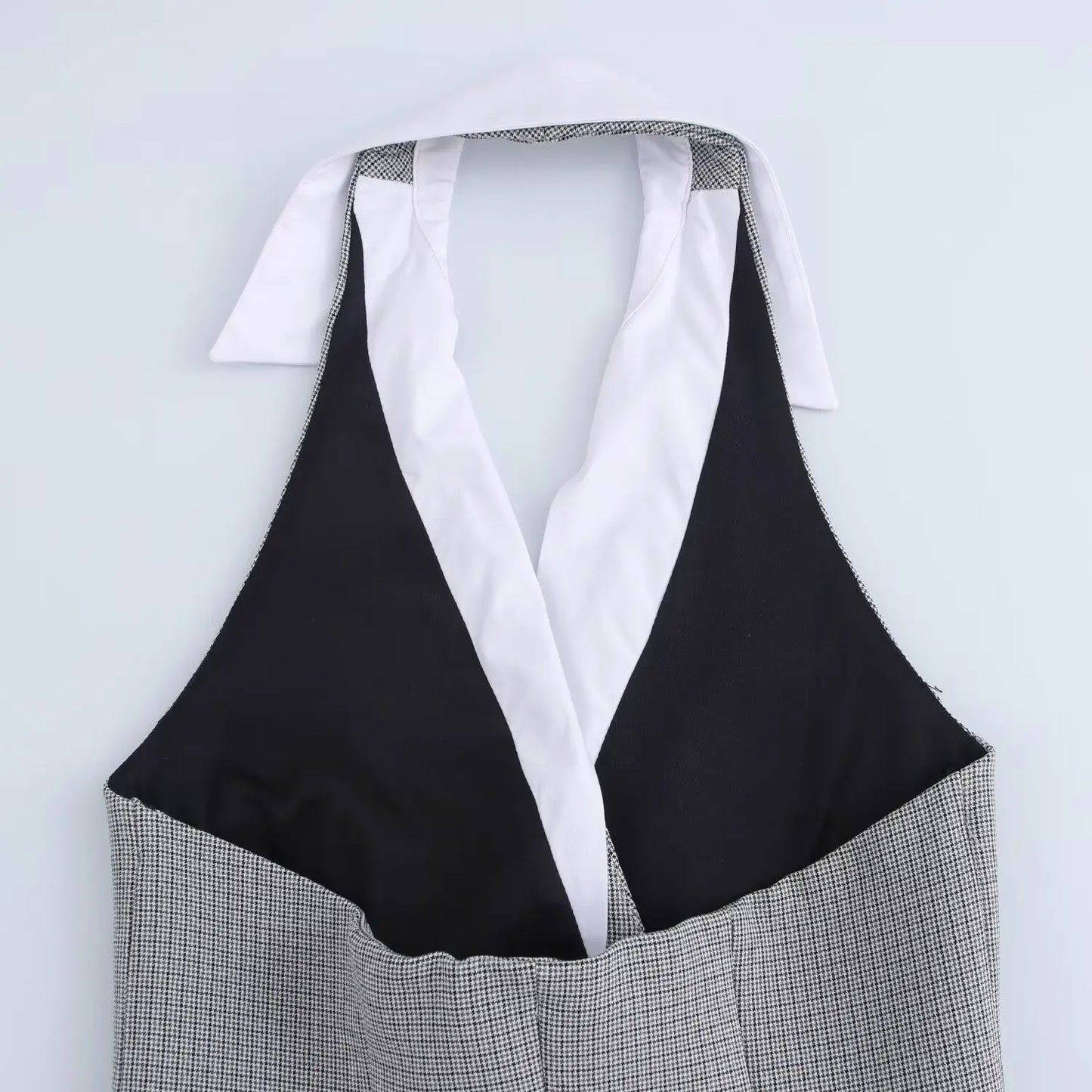 HH Female Sexy Mini Dress Grey Turn-Down Collar Sleeveless Backless Double Breasted Summer A-Line Dresses Woman New Trendy