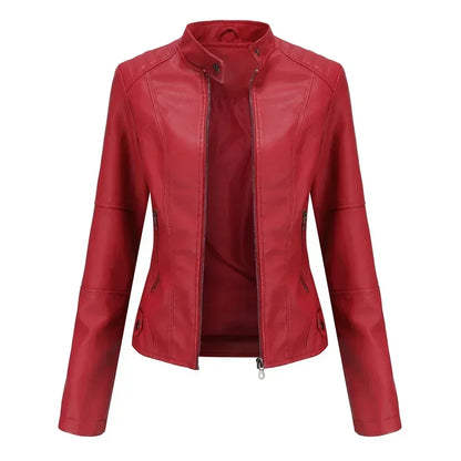 Faux Leather Jacket Women 2026 Autumn Spring Women's Moto Biker Jacket Red Black Coat Brown Purple Blue 3xl 4xl Coffee XS Beige