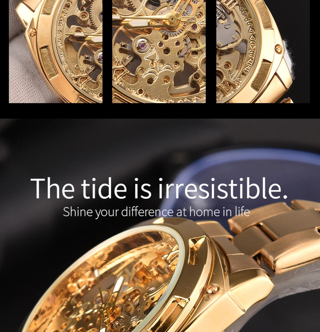 Men automatic watch luxury mechanical watches waterproof skeleton  wholesale stainless steel gift watch