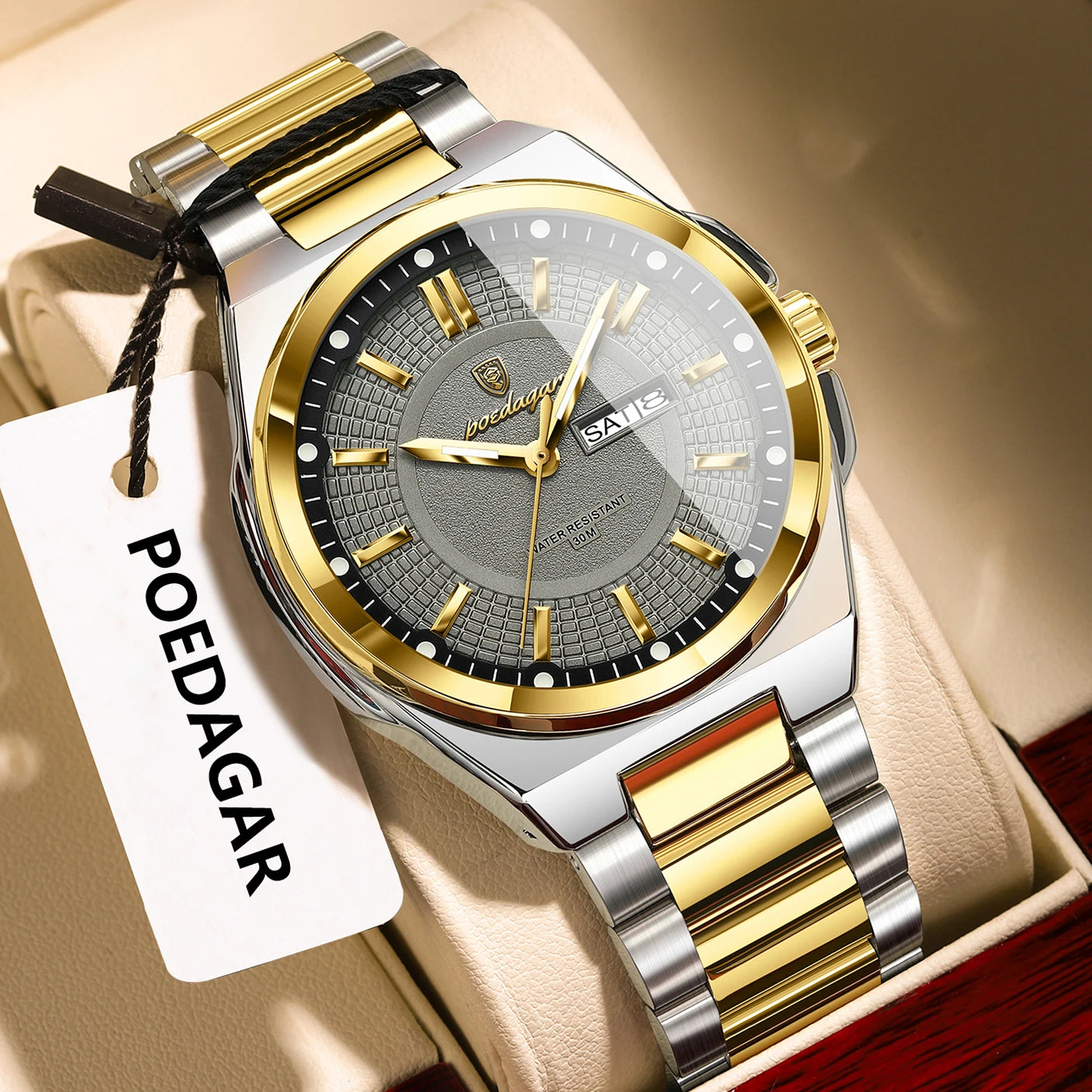 POEDAGAR Top Business Men's Watches Stainless Steel Waterproof Luminous Man Watch Date Week Quartz Casual Fashion Men Wristwatch