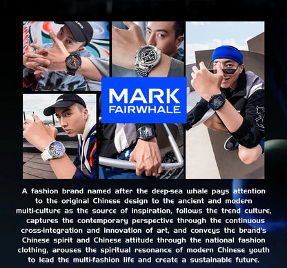 Mark Fairwhale Fashion Watches Mens Silicone Strap Waterproof Automatic Skeleton Mechanical Watch
