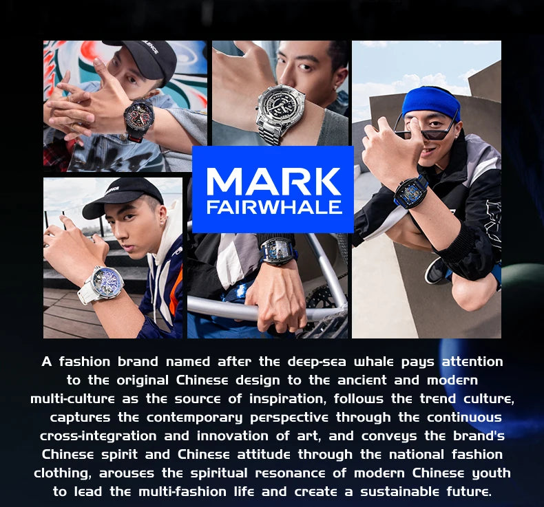Mark Fairwhale Fashion Watches Mens Silicone Strap Waterproof Automatic Skeleton Mechanical Watch