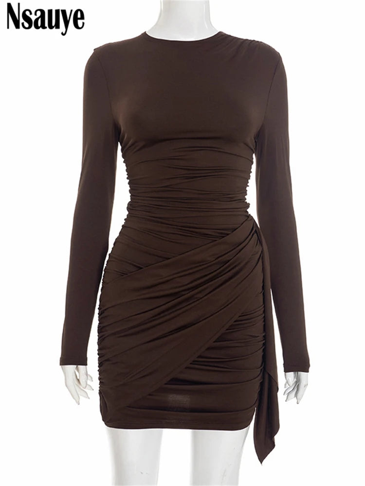 Nsauye New Fashion Women Short Wrap High Waisted Mini Winter Dress 2025 Outfits Sexy Night Club Party Evening Long Sleeve Dress
