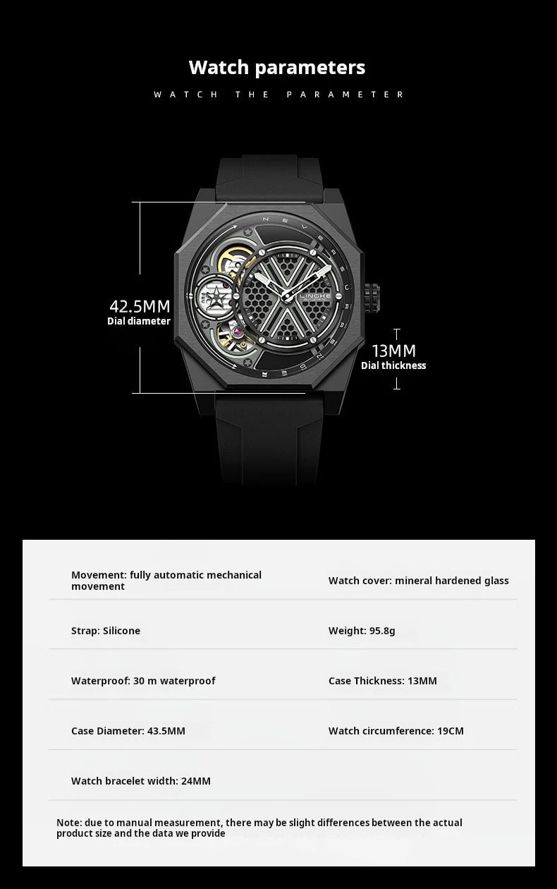 Pentagram Rotation Designer Luxury Luminous Automatic Movement Mechanical Clock High Quality Waterproof Silicone Men's Watches