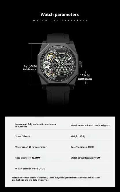Pentagram Rotation Designer Luxury Luminous Automatic Movement Mechanical Clock High Quality Waterproof Silicone Men's Watches