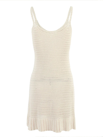Sexy Crochet Halter V Neck Chic Ruffle Knit Beach Mini Dress 2026 Women Comfy Swimsuit Cover Up Seaside Holiday Club Dresses K58