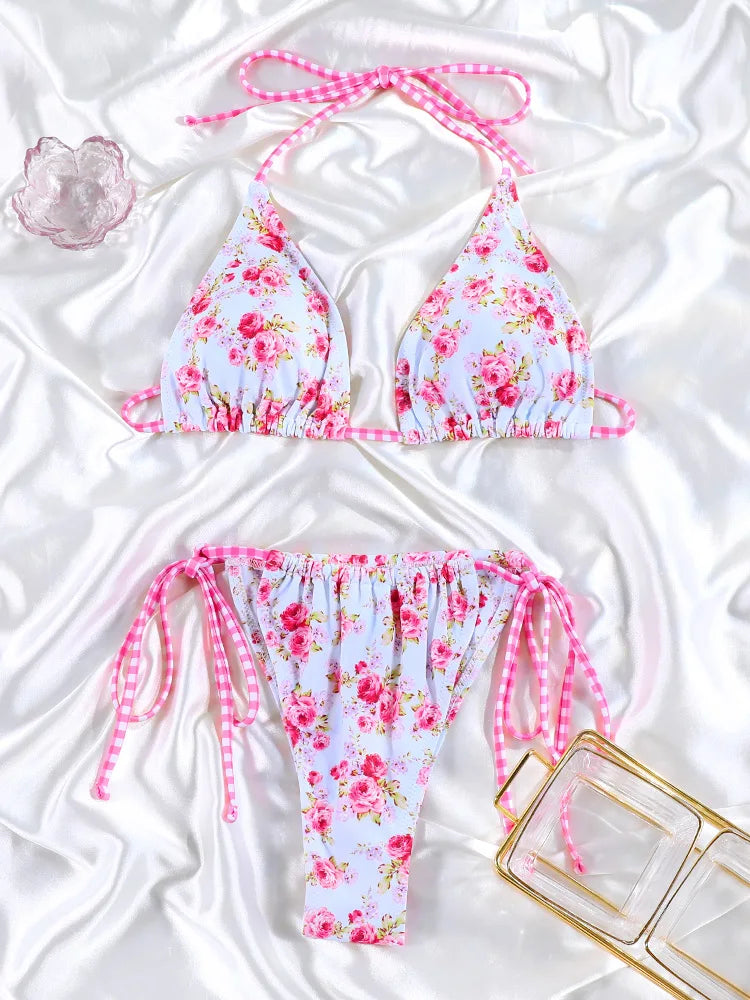Rinabe Floral Print Bikini 2026 Biquini String Swimsuit High Cut Bikini Set Bathing Suit Women Swimwear High Waist Bikinis Beach