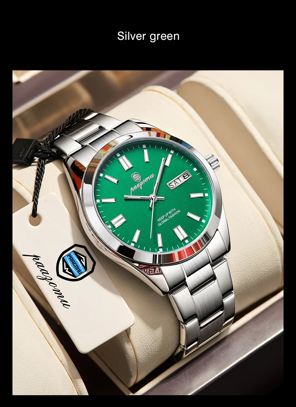PAAZOMU Man Fashion Wristwatch Business Stainless Steel Band Quartz Men Watch Waterproof Luminous Date Square Men's Watches