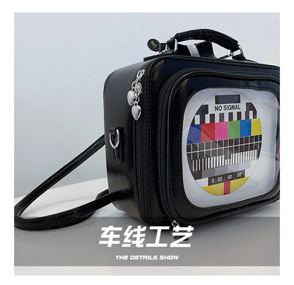 Cartoon Cute Handbags for Women Funny Retro TV Transparent Square Bag Fashion Leather Personalized Creative Shoulder Bag Woman