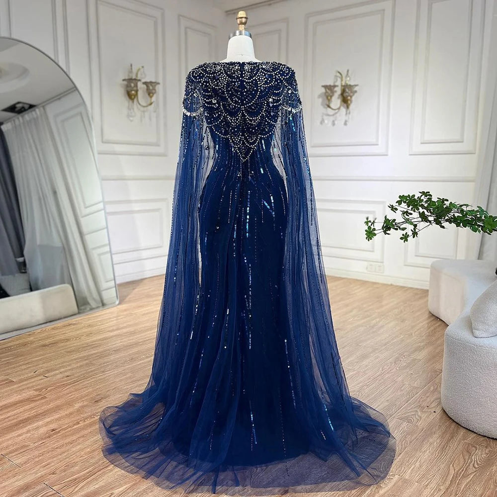Serene Hill 2025 Turquoise Mermaid Evening Dresses Gowns With Beaded  Cape For Women's Wedding Party LA72168A Customized