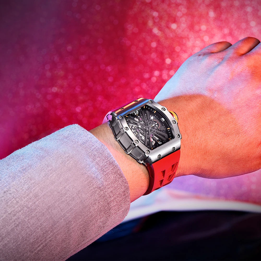 PAGANI DESIGN  Luxury Mens Quartz Watches Barrel Shape Waterproof Wrist Watch For Men VH65 Silicone Luminous Sapphire Mirror
