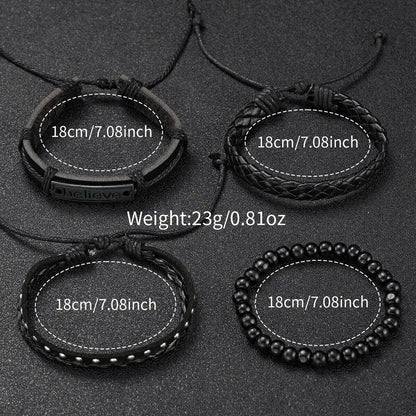 4/5PCS Fashion Leather Strap Men Business Watches Casual Mens Quartz Watch Vintage Bracelets Set Reloj Hombre（Without Box）