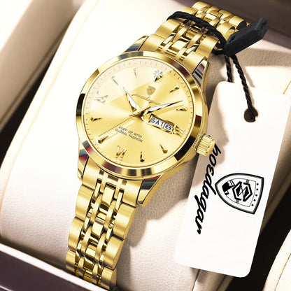 POEDAGAR Elegant Woman Watch Waterproof Luminous Date Week Ladies Wristwatch Stainless Steel Quartz Fashion Women's Watches Gift
