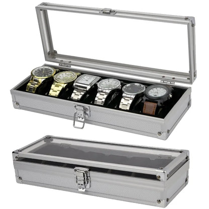 VANSIHO  Aluminum Watches 6/10/12 Grids Suitcase With Glass Window Watch Storage Aluminum Case  Watch Box Organizer For Men