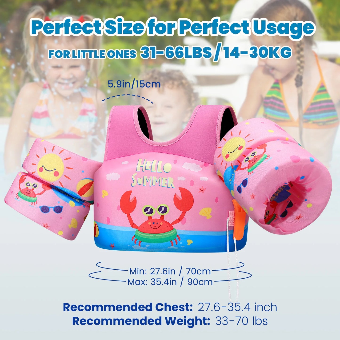 Kids Life Vest Children's Swimming Arm Float Whistle Child Lifejacket Swimsuit Foam Safety Swimming Pool Accessories for kayak