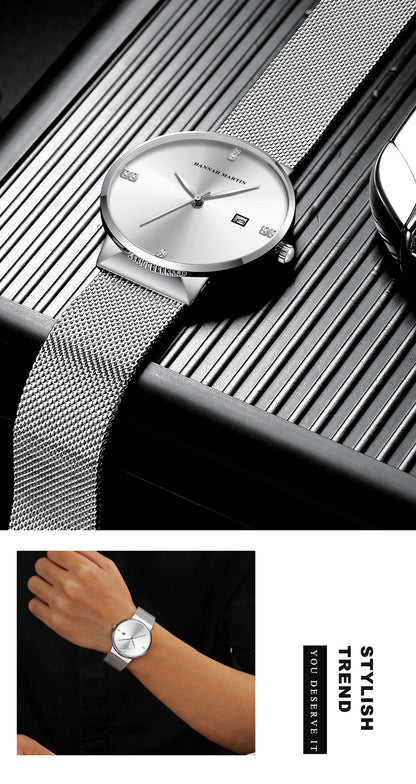 Japanese Original Quartz Movement Watch Luxury Rhinestone 40mm Blue Black Business Style Casual Fashion Stainless Steel Watches