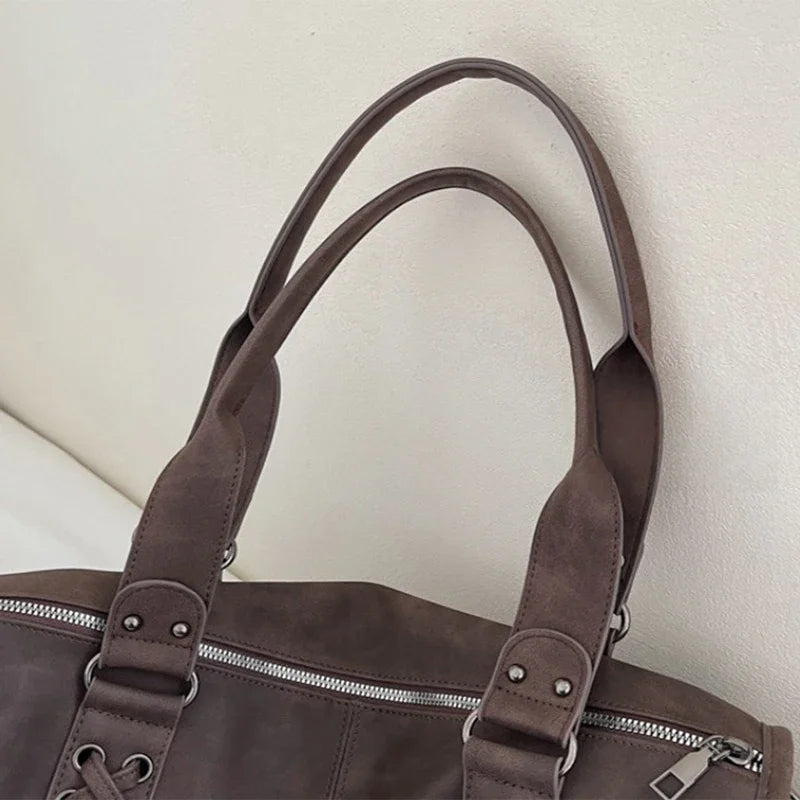Retro Motorcycle Handbag Women Horizontal Tote Storage Tassel Design Pillow Shoulder Bag Trendy Large Capacity Soft Underarm Bag