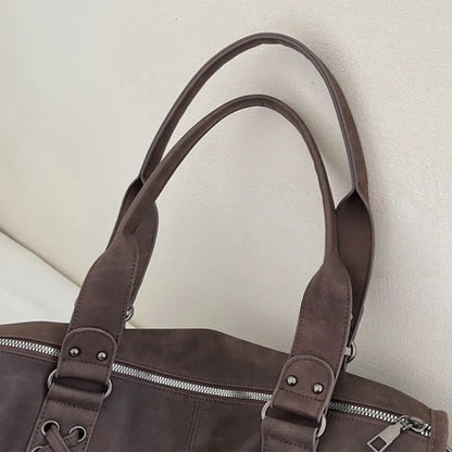 Retro Motorcycle Handbag Women Horizontal Tote Storage Tassel Design Pillow Shoulder Bag Trendy Large Capacity Soft Underarm Bag