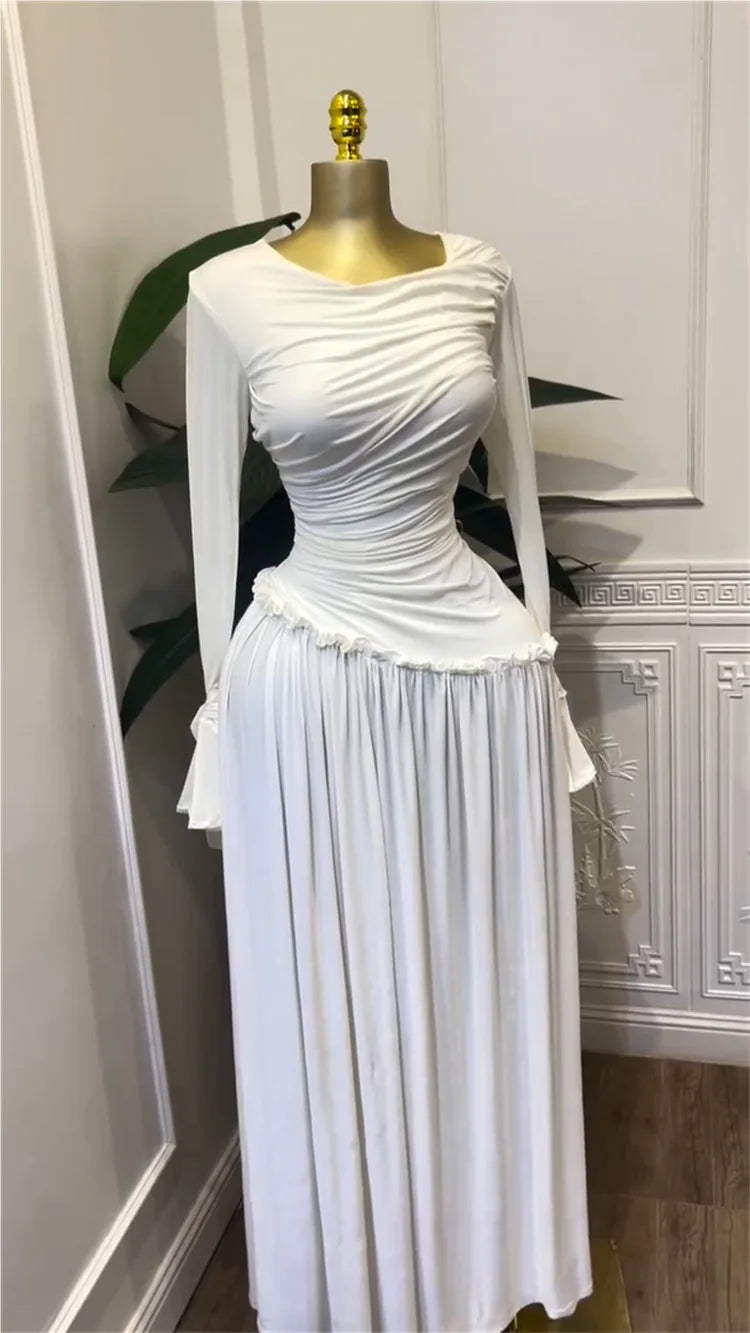 CM.YAYA Women Full Sleeve O-neck Elegant Long Dress Edible Tree Fungus Sweet Holiday Beach Evening Sexy Party Dresses Vestidos