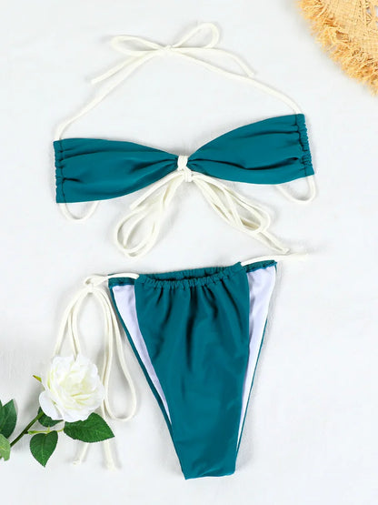 Halter Extreme Bikini for Women Green Swimwear Bandage Micro Thong Bikini Beach Wear Bathing Suit Female 2026 Swimsuit