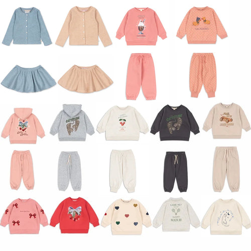 Fashion Girls Sweatshirts 2026 Spring Heart Cherry Printed Children Hoodies and Pant Suit Kids girl Cardiagn and Skirt Clothes