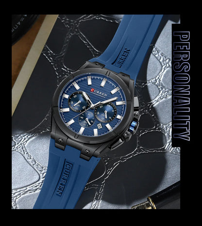 CURREN 8487 Casual Men's Quartz Wristwatch Multifunctional Chronograph Calendar Outdoor Sports Luminous Fashion Watches for Man