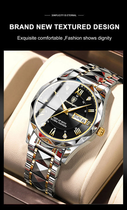 POEDAGAR Top Classic Men's Quartz Watches Waterproof Luminous Stainless Steel Man Wristwatch Date Week Original Men Watch Reloj