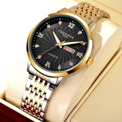 CHRONOS Mens Watch Waterproof Stainless Steel Business Men Wrist Watches with Calendar Auto Date Quartz Classic Office Timepiece