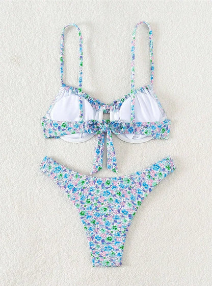 New Sexy Floral Print Push Up Bikini 2024 Women Swimwear Female Swimsuit Two Pieces Thong Bikini Set Bather Bathing Suit Beach