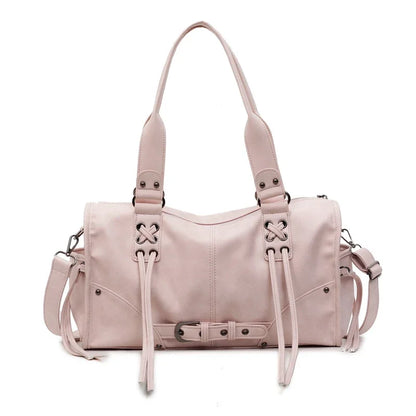 Retro Motorcycle Handbag Women Horizontal Tote Storage Tassel Design Pillow Shoulder Bag Trendy Large Capacity Soft Underarm Bag