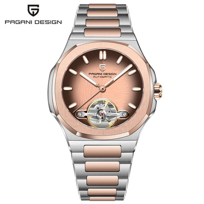 PAGANI DESIGN Tourbillon Men's Watches Rose Gold Top Luxury Automatic Watch For Men Mechanical Wristwatches AR Sapphire Luminous