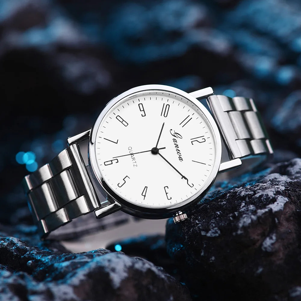 Fashion Men's Watch Casual Silver Alloy Band Male Business Quartz Watches Clock Wristwatches
