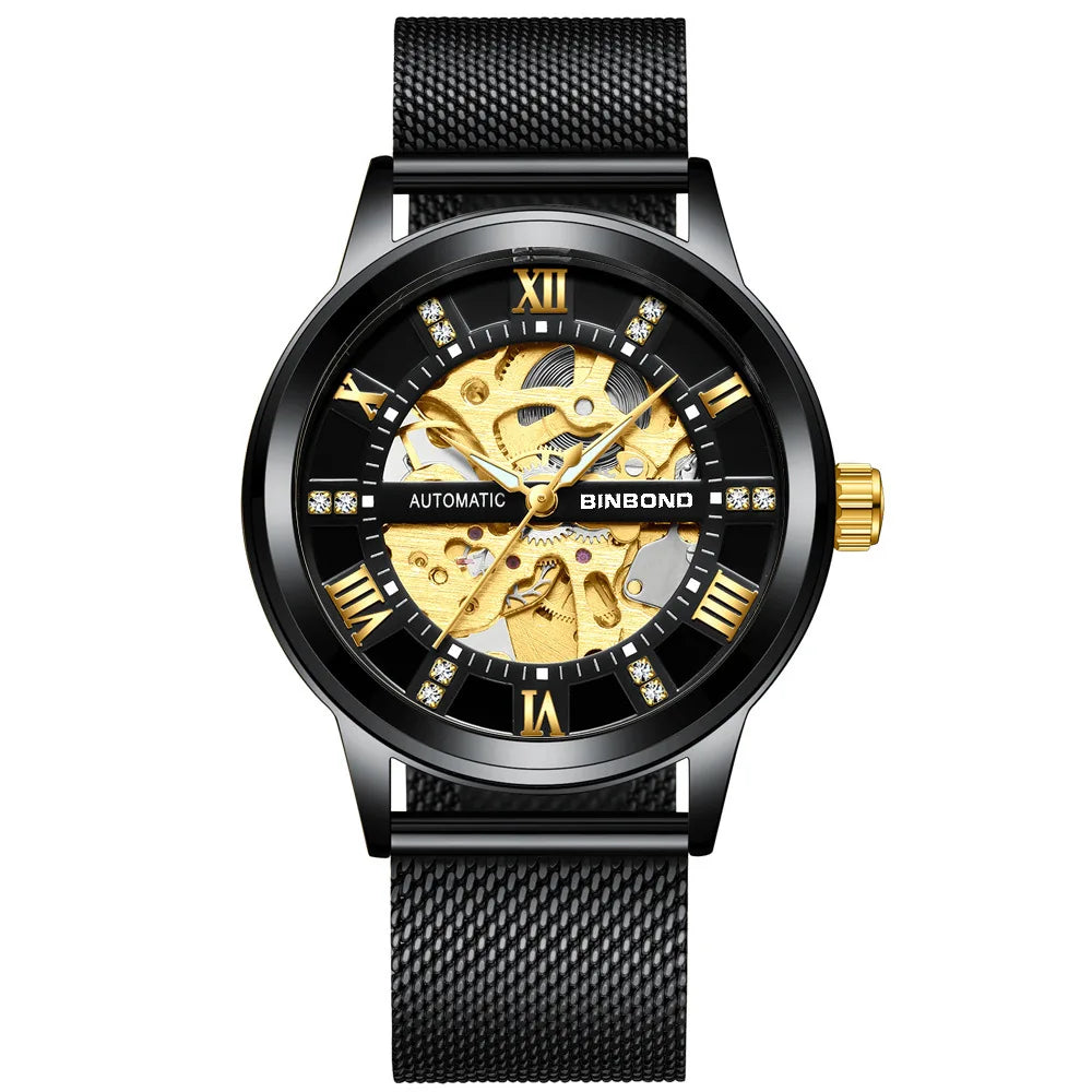 Bindond Mens Automatic Mechanical Watches Top Brand Luxury Stainless Steel Waterproof Hollow Male Wristwatches Relogio Masculino