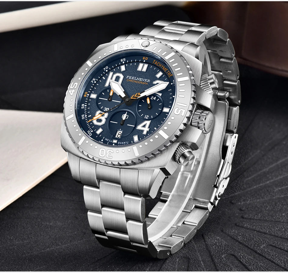 FEELNEVER New Diver Quartz Watch for Men 316L Stainless Steel Sapphire Big Dial Watch Men Outdoor 1000M Waterproof Men's Watches