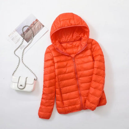 Plus Size Thin Light Down Jacket Women 2023 Autumn Winter Slim Short Hooded Warm White Duck Down Coat Women Outerwear Streetwear
