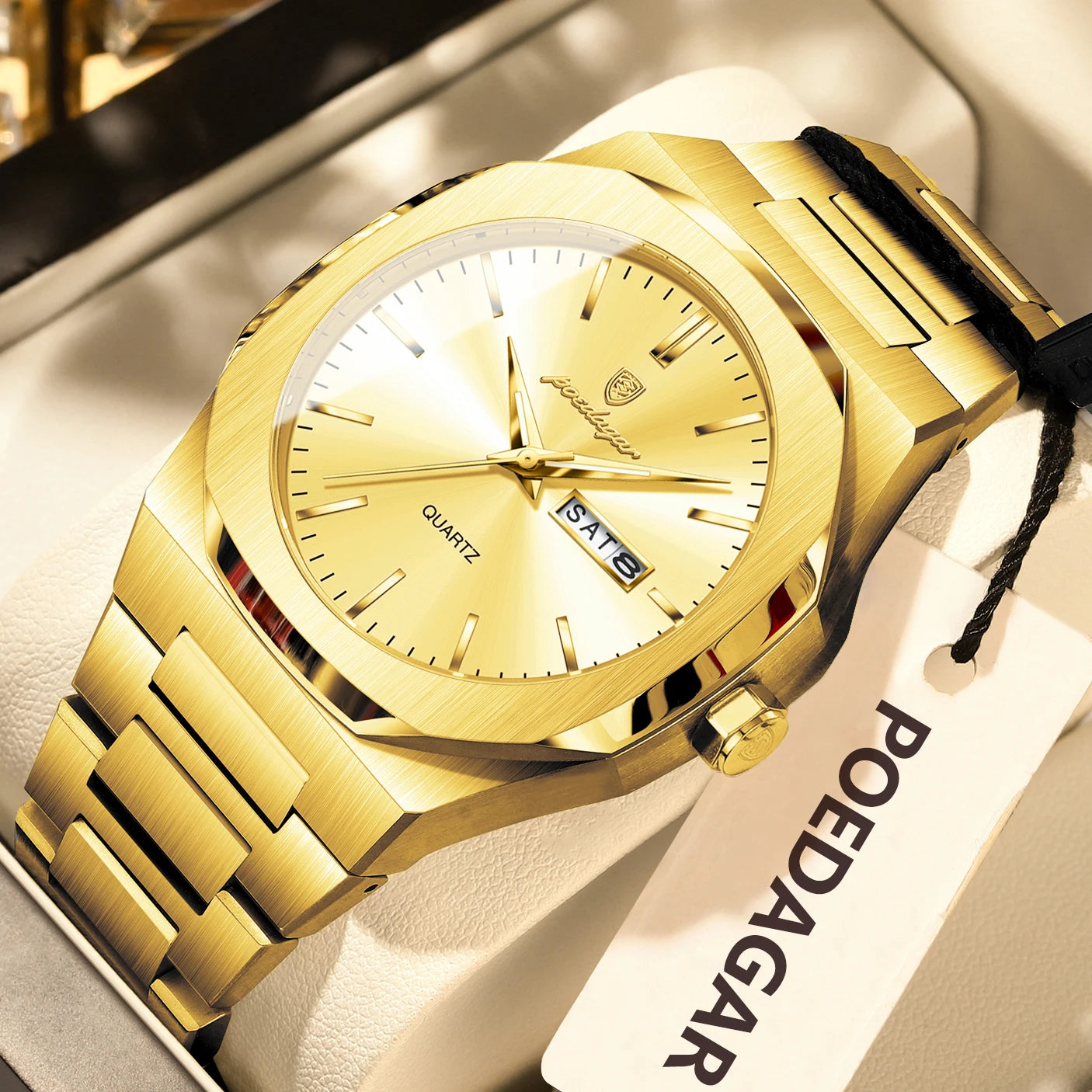 POEDAGAR Fashion Brand Man Clock Luminous Waterproof Stainless Steel Men's Watch Date Week Quartz Business Watches For Men Reloj