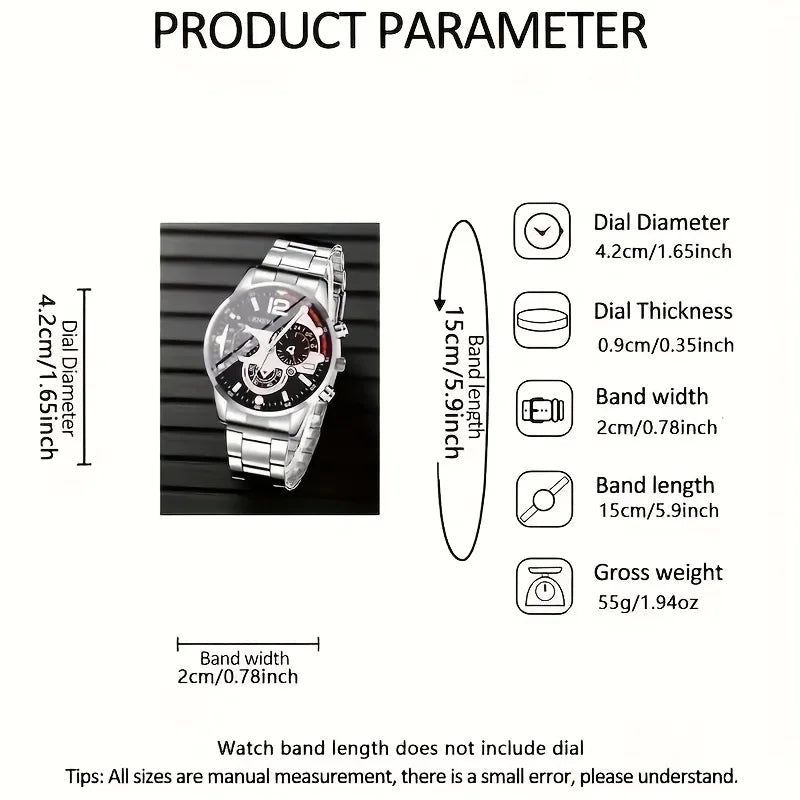 4pcs Fashion Men's Quartz Watch Set Decorative Three-eye Dial Men Business Watches Reloj Hombre（Without Box）