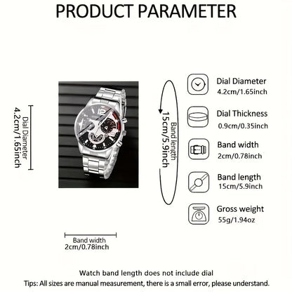 4pcs Fashion Men's Quartz Watch Set Decorative Three-eye Dial Men Business Watches Reloj Hombre（Without Box）