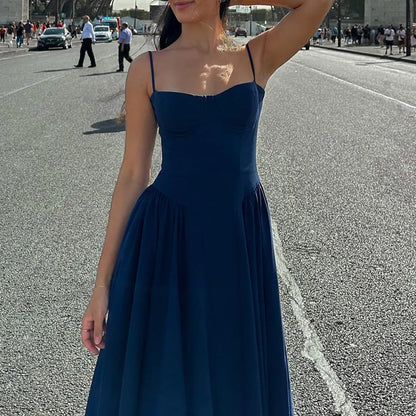 Suninheart Spaghetti Strap Summer Party Dresses 2025 New Arrivals Fit and Flare Elegant Midi Dress Red Night Date Dress