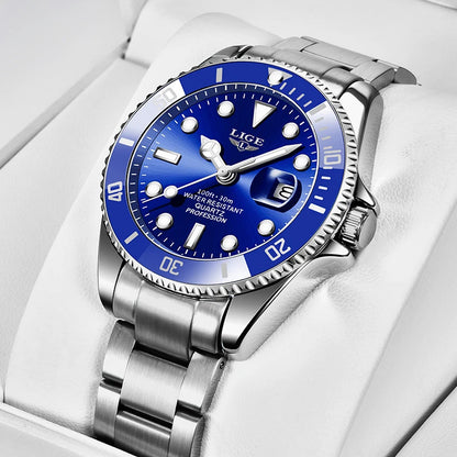 LIGE Top Luxury Watches For Men Fashion 30M Waterproof Luminous Date Quartz Wristwatches Casual Business Mens Watch Roloj Hombre