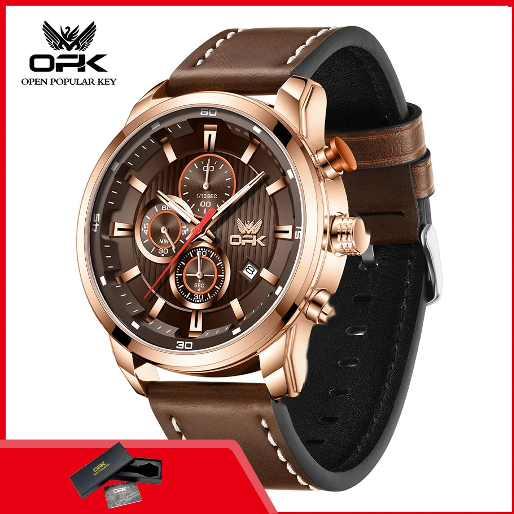 OPK 6083 Men's Quartz Watch Leathar Strap Luxury Luminous 30m Waterproof Modern Business Watches For Men