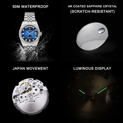 2024 New CADISEN Top Brand 38mm Men's Automatic Mechanical Watches luxury Sapphire Stainless Steel Men watch reloj hombre 5 bar