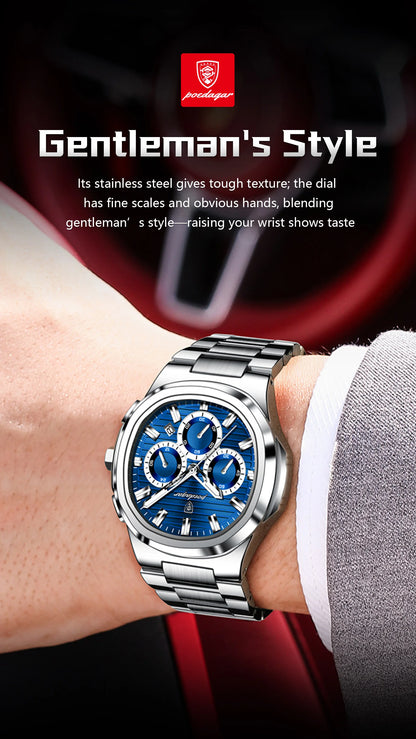 POEDAGAR Business Male Clock Date Chronograph Waterproof Luminous Luxury Men Watch Stainless Steel Quartz Fashion Men's Watches