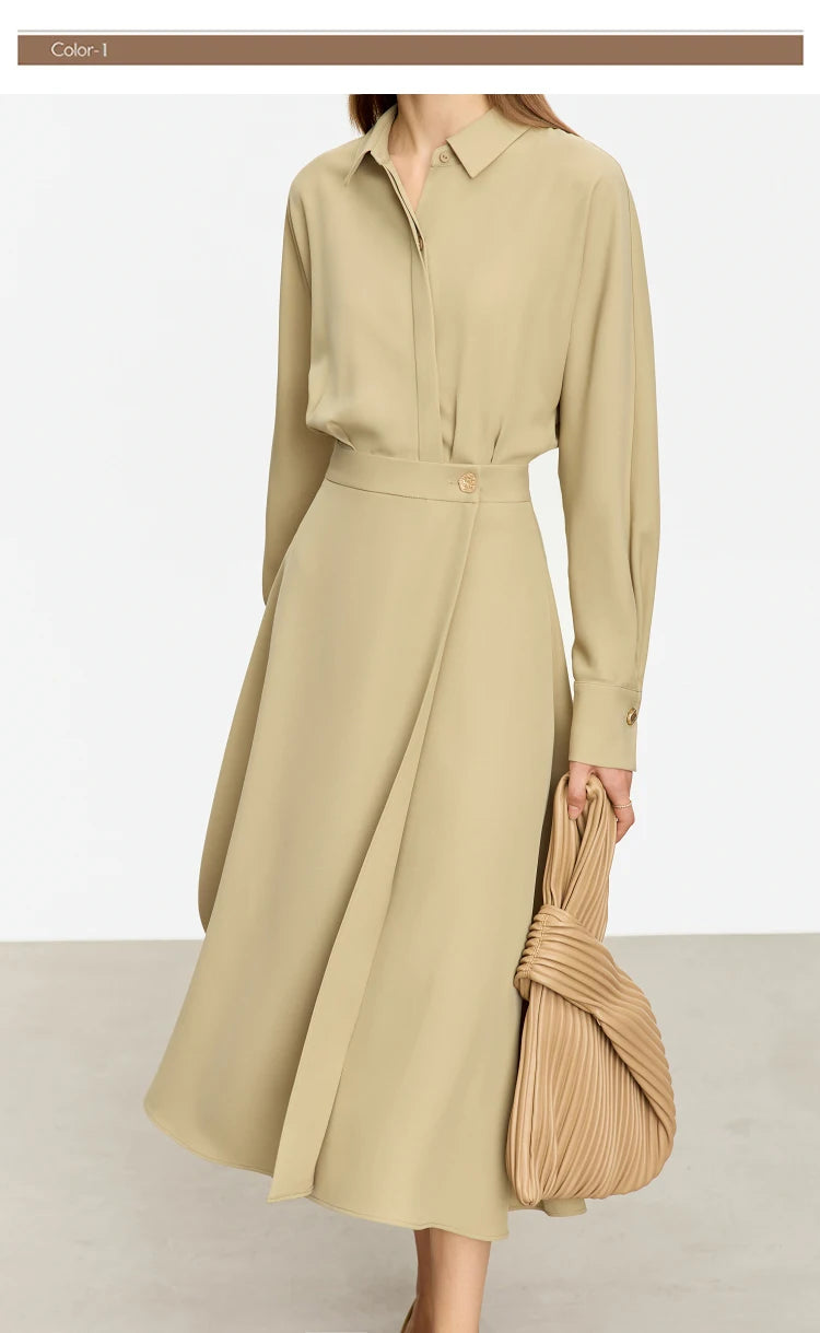 AMII Minimalist French Long-sleeve Shirt Dress for Women 2024 Autumn New A-line Office Lady Solid Midi Dresses Vestidos 12343290