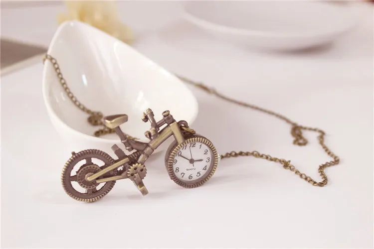 Silver Bronze Retro Bike Bicycle Design Pocket Key Ring Clip Clasp Bag Watch Quartz Watch Metal Deco Watches