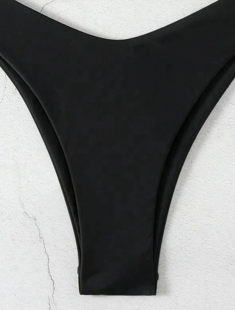 2025 New Bikini Set Women Sexy Simple Solid White/Black/Coffee Halter Bikini Swimsuit Lace Up Brazilian Beach Bathing Suit